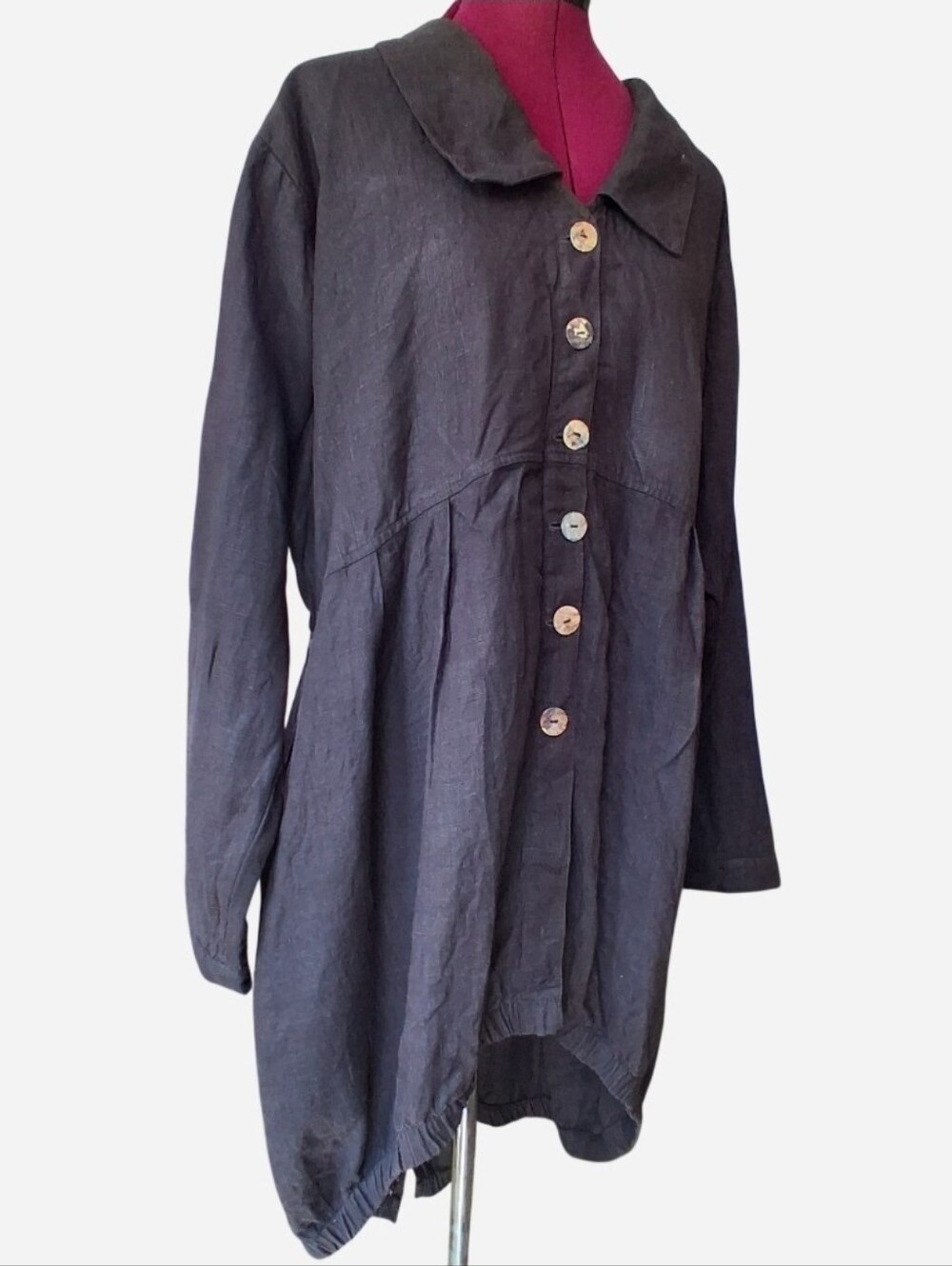 No Frills Black Linen Shirt Jacket Blouse Dress Lagenlook French Artsy